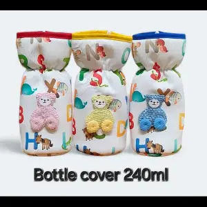 Oly Baby Bottle Cover for Wide Neck 240ml Feeding Bottles – Soft Plush Stretchable Baby Feeding Bottle Cover with Easy-to-Hold Strap (Multicolor)