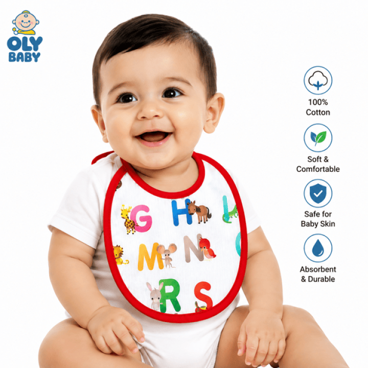 OLY BABY Newborn Baby Bibs Pack of 3 | Soft Cotton Feeding Bibs for Babies | Absorbent & Skin-Friendly